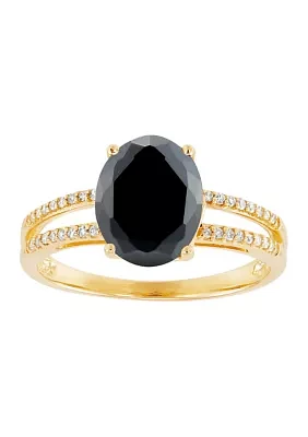 1/10 ct. t.w. Diamond and Onyx Ring in 10K Yellow Gold