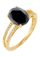 1/10 ct. t.w. Diamond and Onyx Ring in 10K Yellow Gold