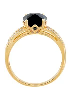 1/10 ct. t.w. Diamond and Onyx Ring in 10K Yellow Gold