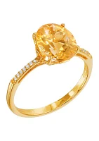 Citrine and 1/20 ct. t.w. Diamond Ring in 10K Yellow Gold