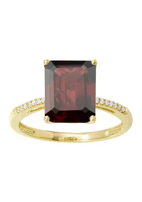  1/10 ct. t.w. Diamond  and Garnet Ring in 10K Yellow Gold