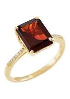  1/10 ct. t.w. Diamond  and Garnet Ring in 10K Yellow Gold