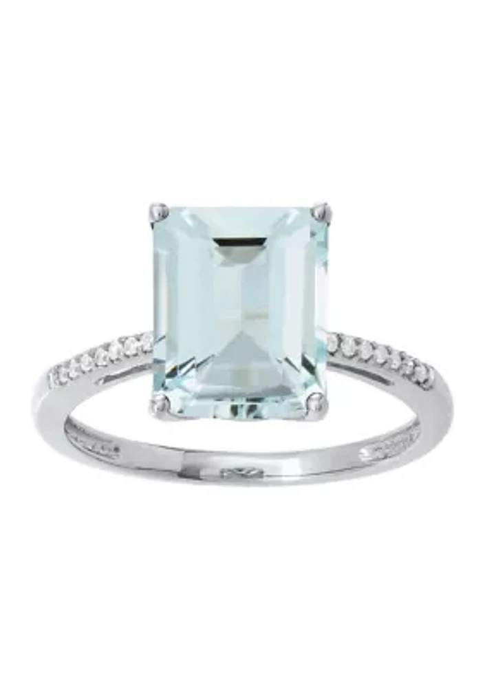   1/10 ct. t.w. Diamond  and Aqua Ring in 10K White Gold