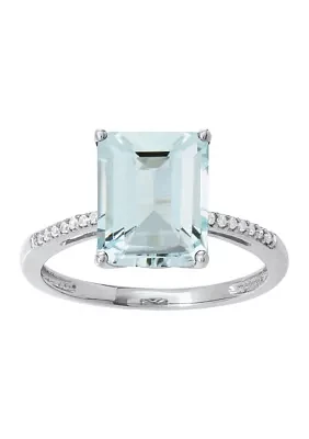   1/10 ct. t.w. Diamond  and Aqua Ring in 10K White Gold