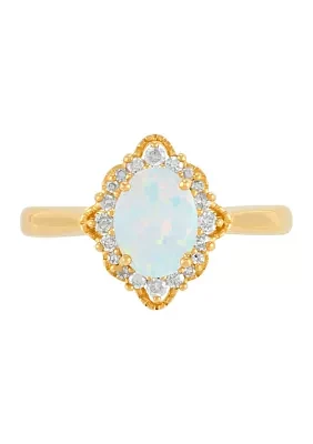 Opal and 1/5 ct. t.w. Diamond Ring in 10K Yellow Gold