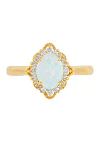 Opal and 1/5 ct. t.w. Diamond Ring in 10K Yellow Gold