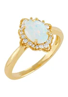 Opal and 1/5 ct. t.w. Diamond Ring in 10K Yellow Gold