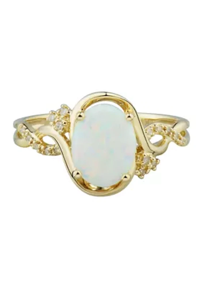 1/10 ct. t.w. Lab Created Diamond and Opal Ring in 10K Yellow Gold