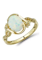 1/10 ct. t.w. Lab Created Diamond and Opal Ring in 10K Yellow Gold