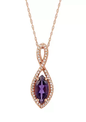 1/10 ct. t.w. Diamond and Amethyst Pendant Necklace with 18" Rope Chain in 10K Rose Gold