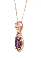 1/10 ct. t.w. Diamond and Amethyst Pendant Necklace with 18" Rope Chain in 10K Rose Gold