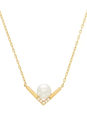 Freshwater Pearl and 1/10 ct. t.w. White Topaz Necklace in 10k Yellow Gold