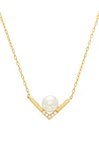 Freshwater Pearl and 1/10 ct. t.w. White Topaz Necklace in 10k Yellow Gold