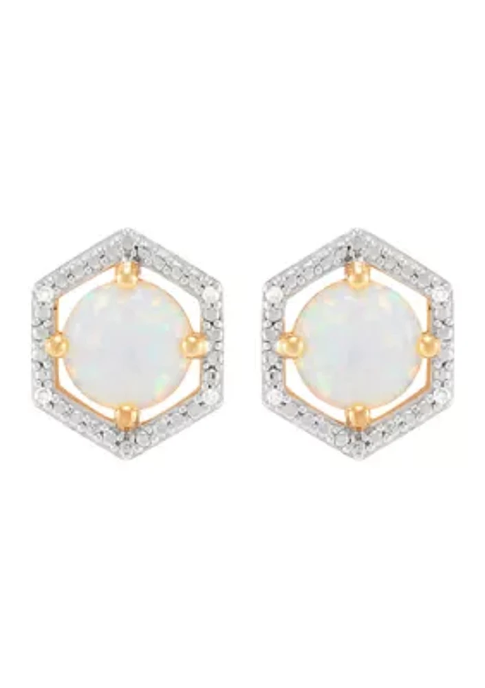 1/10 ct. t.w. Diamond and Lab-Created Opal Stud Earrings in 10K Yellow Gold