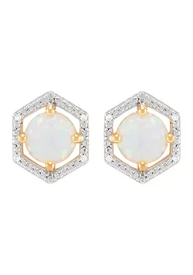 1/10 ct. t.w. Diamond and Lab-Created Opal Stud Earrings in 10K Yellow Gold