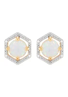 1/10 ct. t.w. Diamond and Lab-Created Opal Stud Earrings in 10K Yellow Gold