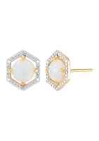 1/10 ct. t.w. Diamond and Lab-Created Opal Stud Earrings in 10K Yellow Gold