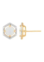 1/10 ct. t.w. Diamond and Lab-Created Opal Stud Earrings in 10K Yellow Gold