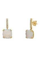 Created Opal and Diamond Earrings in 10k Yellow Gold