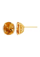 1/10 ct. t.w. Diamond and Citrine Oval Stud Earrings in 10K Yellow Gold