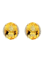 1/10 ct. t.w. Diamond and Citrine Oval Stud Earrings in 10K Yellow Gold