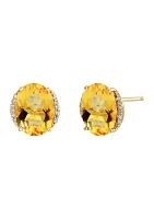 1/10 ct. t.w. Diamond and Citrine Oval Stud Earrings in 10K Yellow Gold