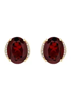   1/10 ct. t.w. Diamond and Garnet Oval Stud Earrings in 10K Yellow Gold