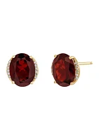   1/10 ct. t.w. Diamond and Garnet Oval Stud Earrings in 10K Yellow Gold