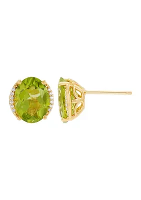 1/10 ct. t.w. Diamond and Peridot Oval Stud Earrings in 10K Yellow Gold