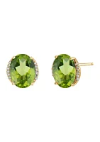 1/10 ct. t.w. Diamond and Peridot Oval Stud Earrings in 10K Yellow Gold