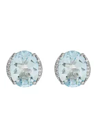   1/10 ct. t.w. Diamond and Aqua Oval Stud Earrings in 10K White Gold