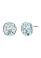   1/10 ct. t.w. Diamond and Aqua Oval Stud Earrings in 10K White Gold