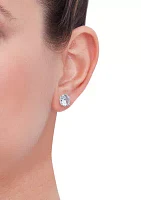   1/10 ct. t.w. Diamond and Aqua Oval Stud Earrings in 10K White Gold