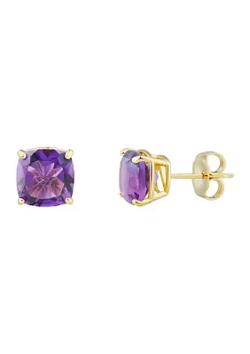 Cushion Amethyst Earrings in 10k Yellow Gold