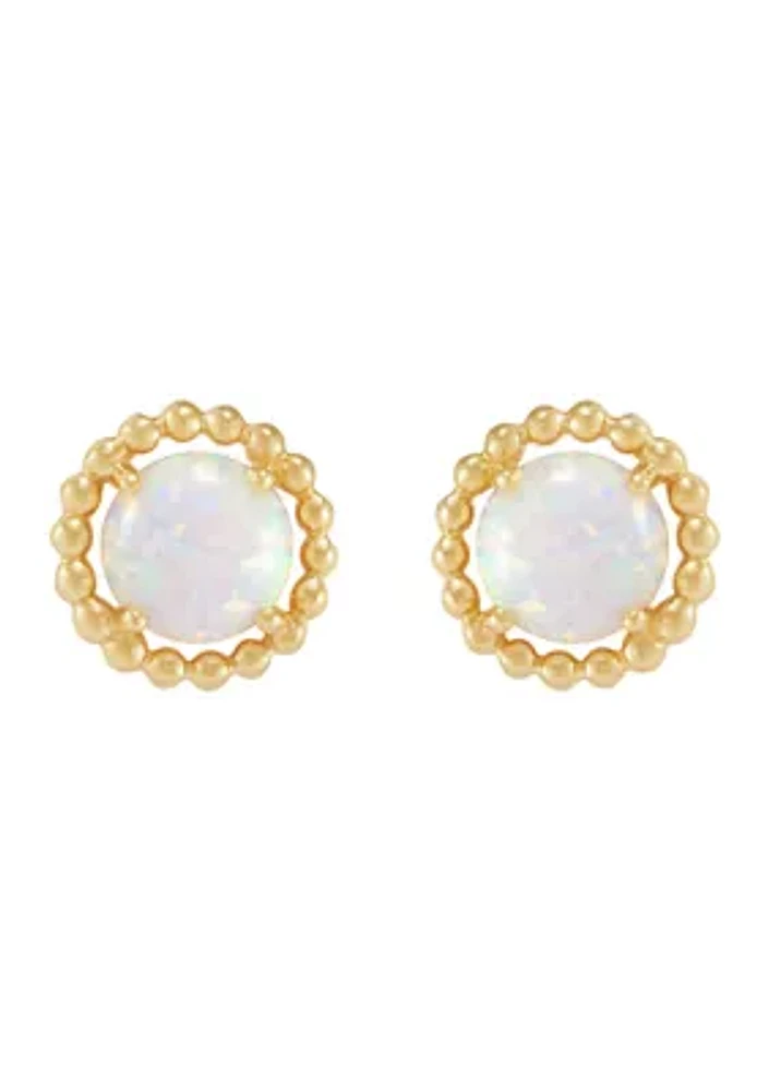 Lab-Created Opal Bead Frame Stud Earrings in 10K Yellow Gold