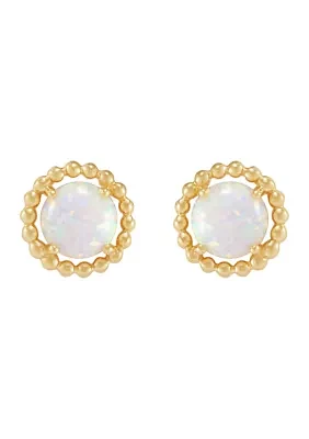 Lab-Created Opal Bead Frame Stud Earrings in 10K Yellow Gold