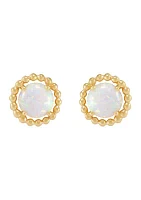 Lab-Created Opal Bead Frame Stud Earrings in 10K Yellow Gold