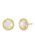 Lab-Created Opal Bead Frame Stud Earrings in 10K Yellow Gold