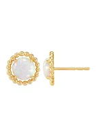 Lab-Created Opal Bead Frame Stud Earrings in 10K Yellow Gold