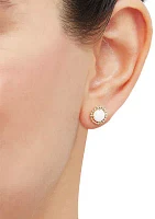 Lab-Created Opal Bead Frame Stud Earrings in 10K Yellow Gold