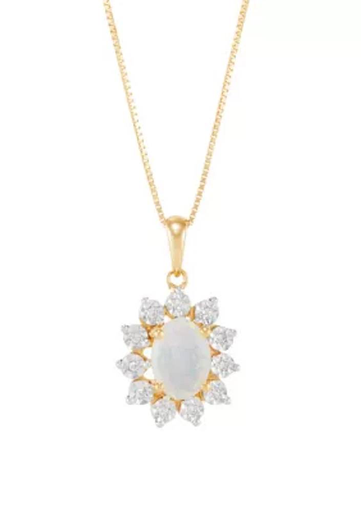 1/10 ct. t.w. Lab-Created Diamond and Opal Pendant Necklace with 18" Box Chain in 10K Yellow Gold