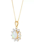 1/10 ct. t.w. Lab-Created Diamond and Opal Pendant Necklace with 18" Box Chain in 10K Yellow Gold