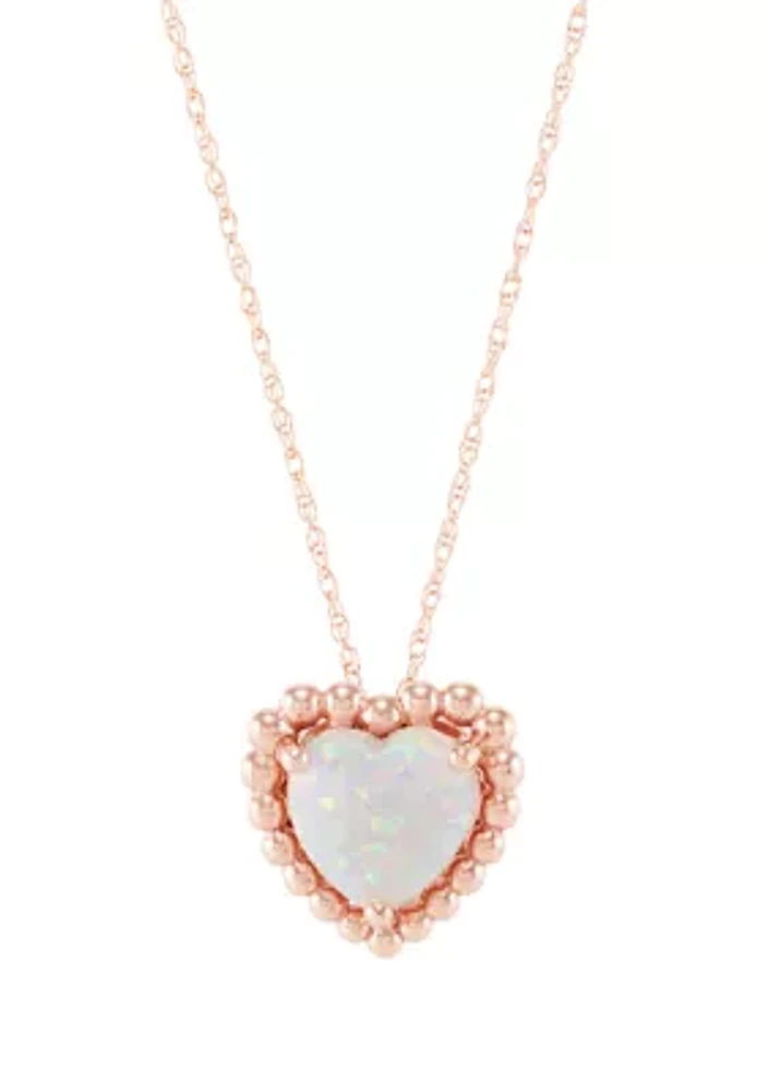 Lab-Created Opal Bead Heart Pendant Necklace with 18" Rope Chain in 10K Rose Gold