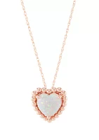 Lab-Created Opal Bead Heart Pendant Necklace with 18" Rope Chain in 10K Rose Gold