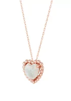 Lab-Created Opal Bead Heart Pendant Necklace with 18" Rope Chain in 10K Rose Gold