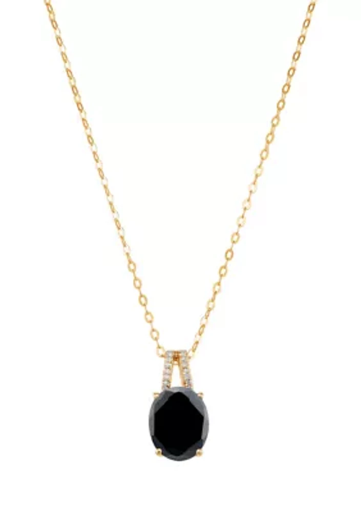 1/10 ct. t.w. Diamond and Onyx Necklace with 18" Rope Chain in 10K Yellow Gold