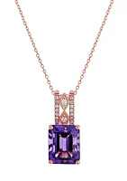 1/10 ct. t.w. Diamond and Amethyst Pendant Necklace with 18" Cable Chain in 10K Rose Gold