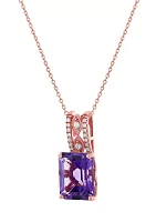 1/10 ct. t.w. Diamond and Amethyst Pendant Necklace with 18" Cable Chain in 10K Rose Gold