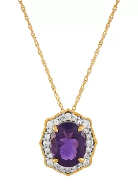 1/5 ct. t.w. Diamond and Amethyst Pendant Necklace with 18" Rope Chain in 10K Yellow Gold