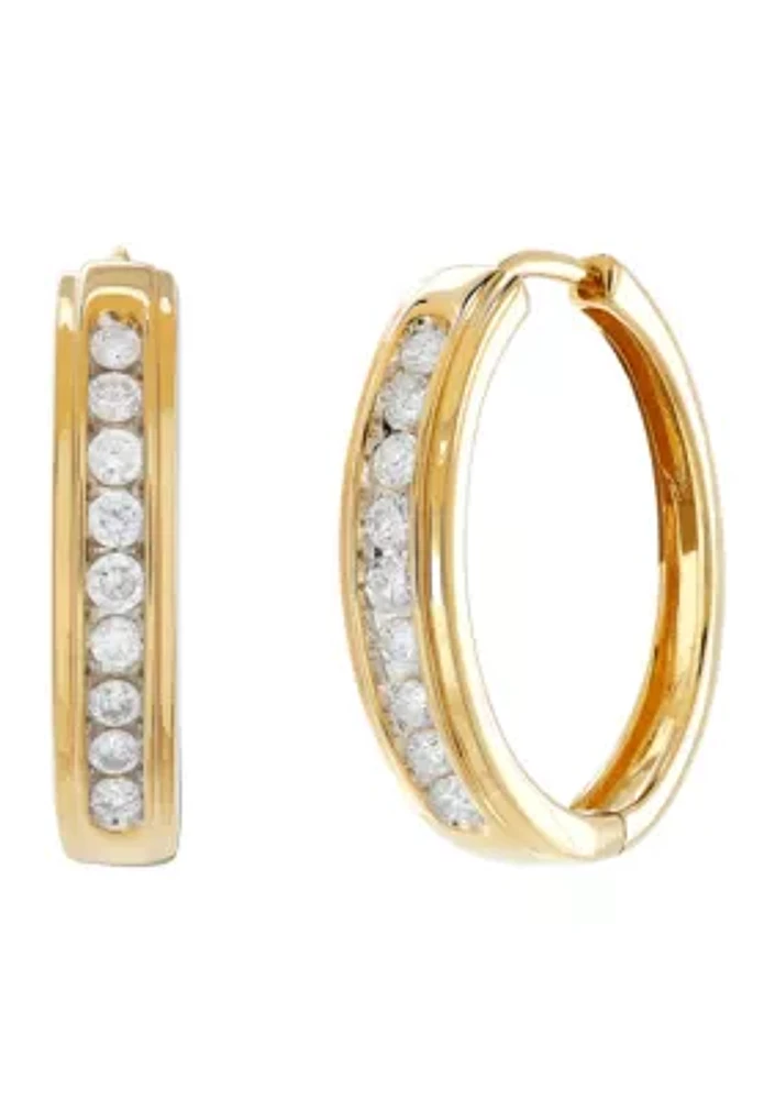 1/2 ct. t.w. Diamond Hoop Earrings in 10k Yellow Gold 